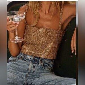 12thTribe Gold Rhinestone Crop Top